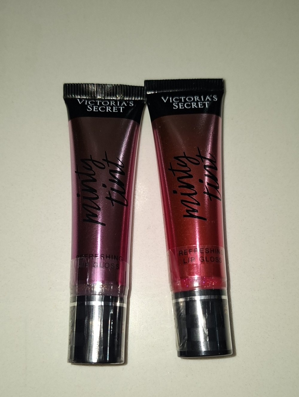 Lot Of 2 New Victoria's Secret Painty Tint Lip Gloss Duo - Plum & Red Cinnamint&
